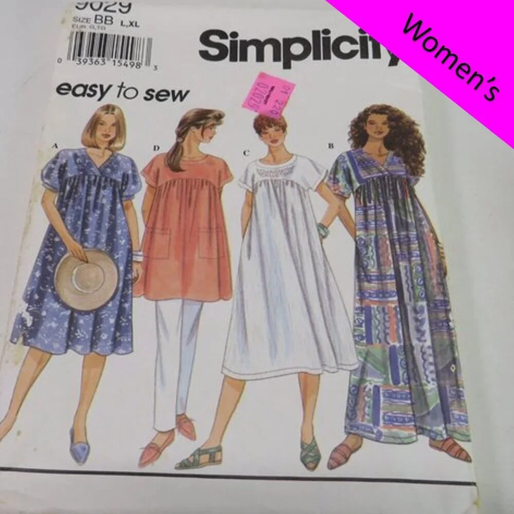 simplicity 9029 sewing pattern EASY nightgown,dress, tunic (loose fit) maternity